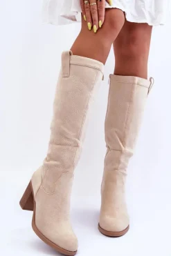 Kozaki Przed Kolano|Kozaki Na Obcasie>Boto Zamszowe Kozaki Damskie Na Słupku Jasnobeżowe Khabira