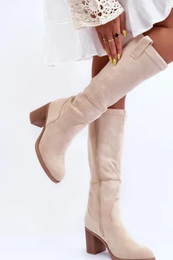 Kozaki Przed Kolano|Kozaki Na Obcasie>Boto Zamszowe Kozaki Damskie Na Słupku Jasnobeżowe Khabira