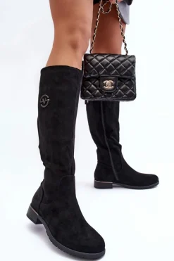 Best Zamszowe Kozaki Damskie Na Płaskim Obcasie Czarne Albuna Damskie Kozaki Płaskie|Kozaki Przed Kolano
