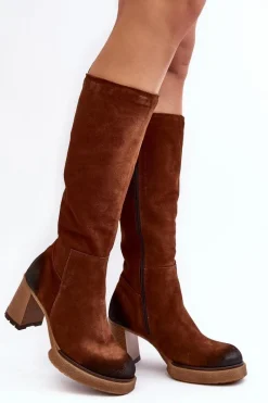 Best Zamszowe Kozaki Damskie Na Słupku Przed Kolano Lemar Ciemnobrązowe Ceraxa Damskie Kozaki Ocieplane|Kozaki Na Słupku