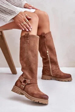 Kozaki Płaskie|Brązowe Kozaki Damskie>Zazoo Zamszowe Kozaki Damskie Przed Kolano Lewski 3615 Brązowe