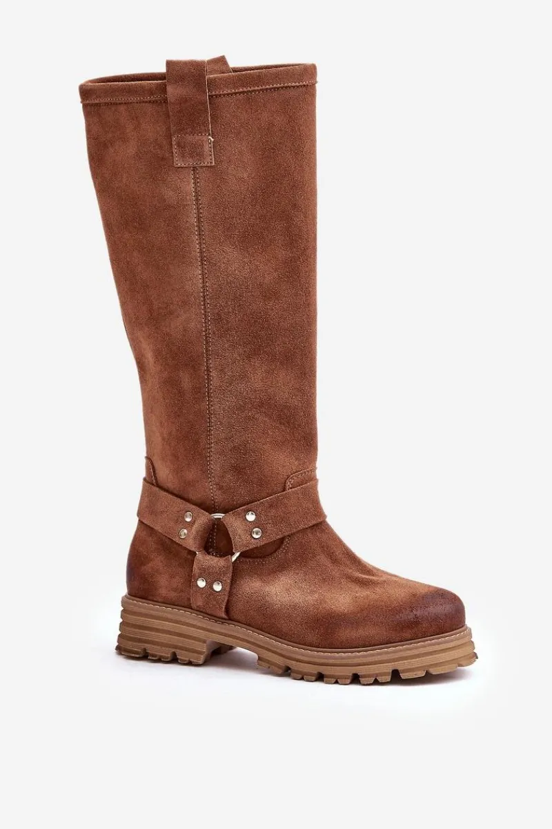 Kozaki Płaskie|Brązowe Kozaki Damskie>Zazoo Zamszowe Kozaki Damskie Przed Kolano Lewski 3615 Brązowe