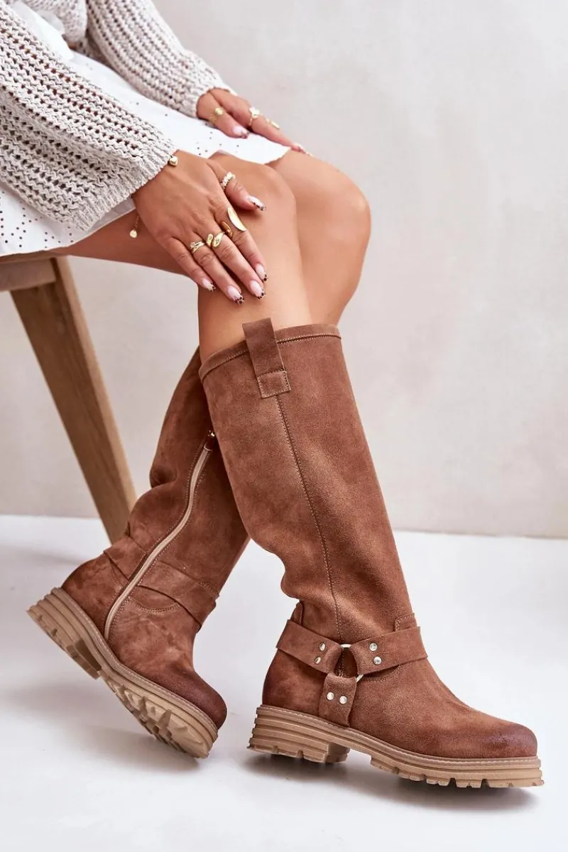 Kozaki Płaskie|Brązowe Kozaki Damskie>Zazoo Zamszowe Kozaki Damskie Przed Kolano Lewski 3615 Brązowe