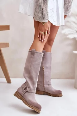 Best Zazoo Zamszowe Kozaki Damskie Przed Kolano Lewski 3615 Cappucino Beżowy