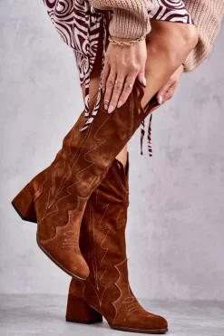 Online Boto Zamszowe Kozaki Do Kolana Brązowe Andreia