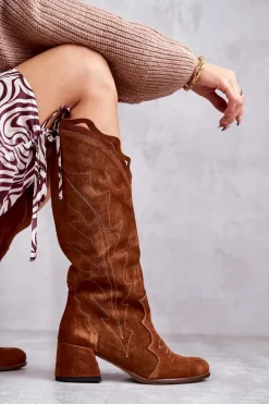 Online Boto Zamszowe Kozaki Do Kolana Brązowe Andreia