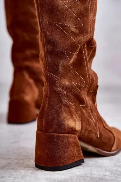 Online Boto Zamszowe Kozaki Do Kolana Brązowe Andreia