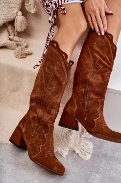 Online Boto Zamszowe Kozaki Do Kolana Brązowe Andreia