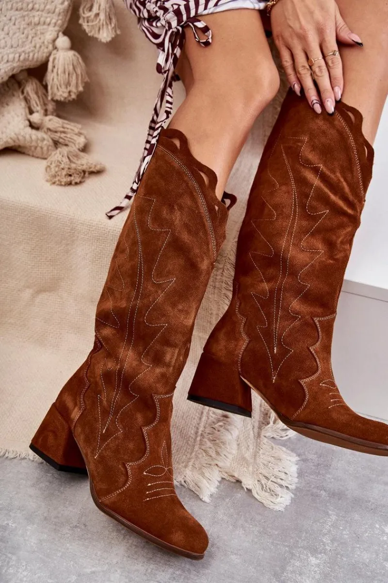 Online Boto Zamszowe Kozaki Do Kolana Brązowe Andreia