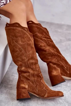 Online Boto Zamszowe Kozaki Do Kolana Brązowe Andreia