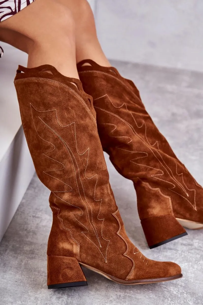 Online Boto Zamszowe Kozaki Do Kolana Brązowe Andreia