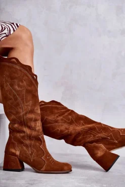 Online Boto Zamszowe Kozaki Do Kolana Brązowe Andreia