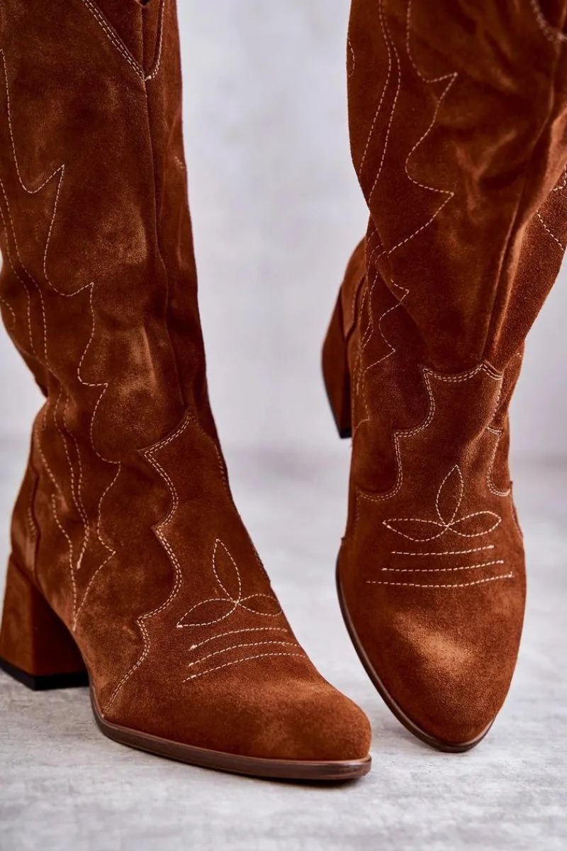 Online Boto Zamszowe Kozaki Do Kolana Brązowe Andreia