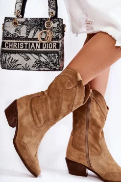 Hot Boto Zamszowe Kozaki Kowbojki Lewski Shoes 3198 Beżowe