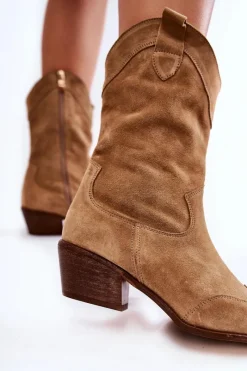 Hot Boto Zamszowe Kozaki Kowbojki Lewski Shoes 3198 Beżowe