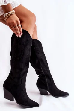 Sale Boto Zamszowe Kozaki Kowbojki Z Przeszyciami Czarne Beverly