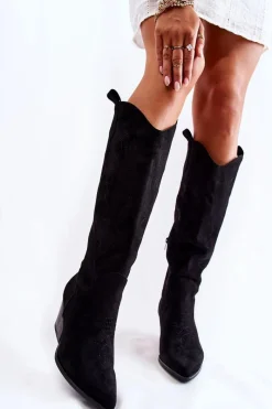 Sale Boto Zamszowe Kozaki Kowbojki Z Przeszyciami Czarne Beverly