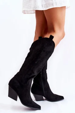 Sale Boto Zamszowe Kozaki Kowbojki Z Przeszyciami Czarne Beverly