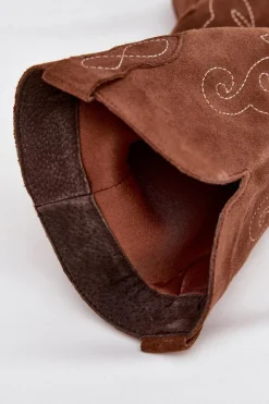 Zazoo Zamszowe Kozaki Kowbojki Damskie Na Obcasie Camel Karira Brązowy