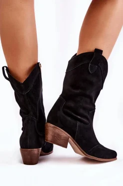 Discount Boto Zamszowe Kozaki Kowbojki Lewski Shoes 3198 Czarne