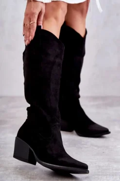 Discount Boto Zamszowe Kozaki Kowbojki Czarne Casey