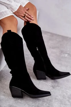 Discount Boto Zamszowe Kozaki Kowbojki Czarne Casey