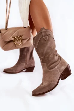 Kozaki Wiosenne|Kozaki Przed Kolano></noscript>Boto Zamszowe Kozaki Kowbojki Lewski Shoes 3198 Cappucino