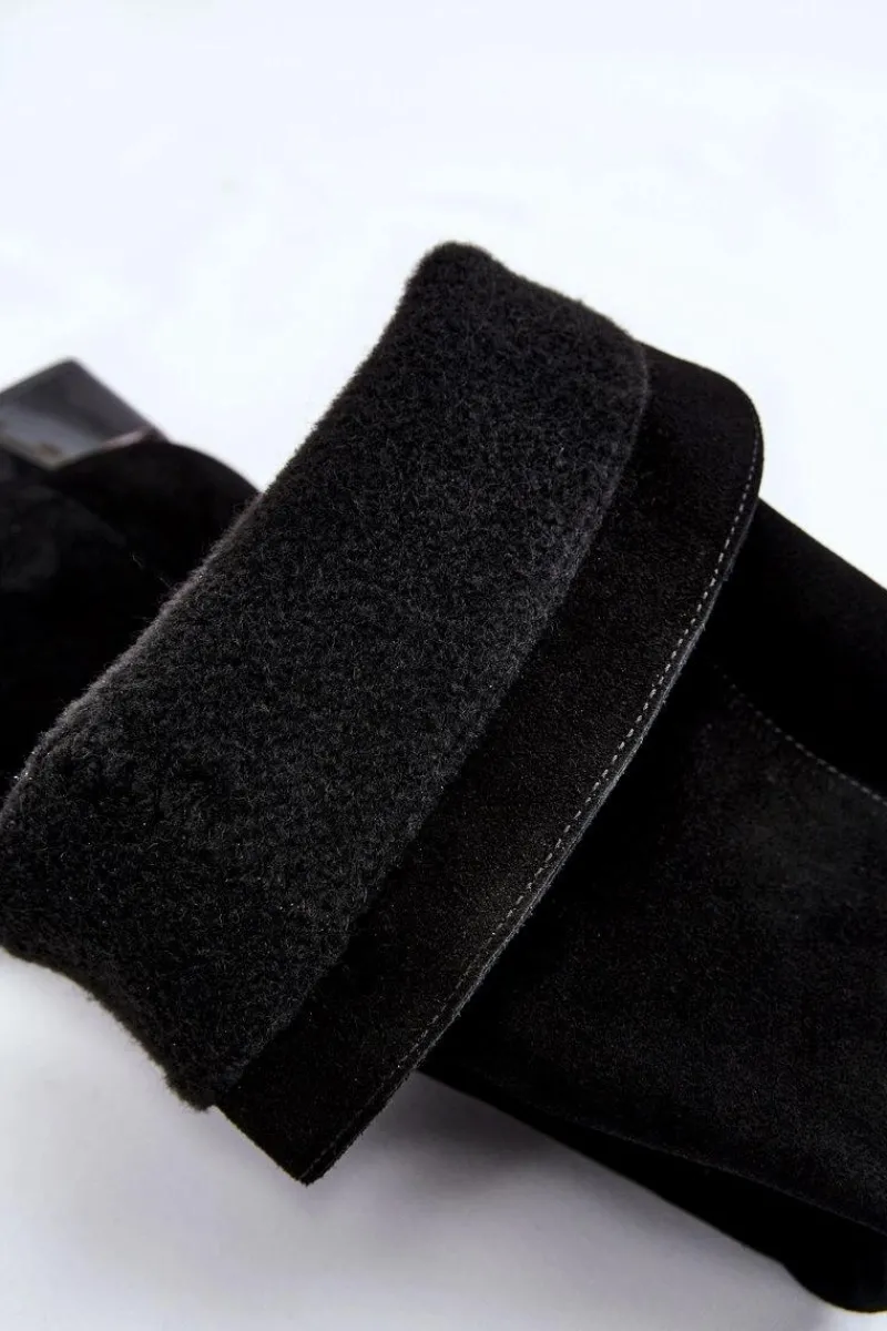 New Zamszowe Kozaki Muszkieterki 2221 Czarne Damskie Kozaki Przed Kolano|Kozaki Na Obcasie