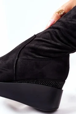 Kozaki Na Koturnie|Kozaki Zamszowe></noscript>Damskie buty S.Barski Zamszowe Kozaki Na Koturnie S. Barski Czarne Celina