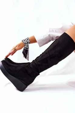 Kozaki Na Koturnie|Kozaki Zamszowe></noscript>Damskie buty S.Barski Zamszowe Kozaki Na Koturnie S. Barski Czarne Celina