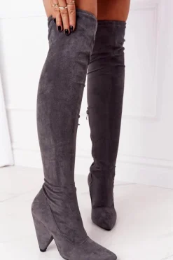 Boto Zamszowe Kozaki Na Obcasie Lu Boo Szare Szary