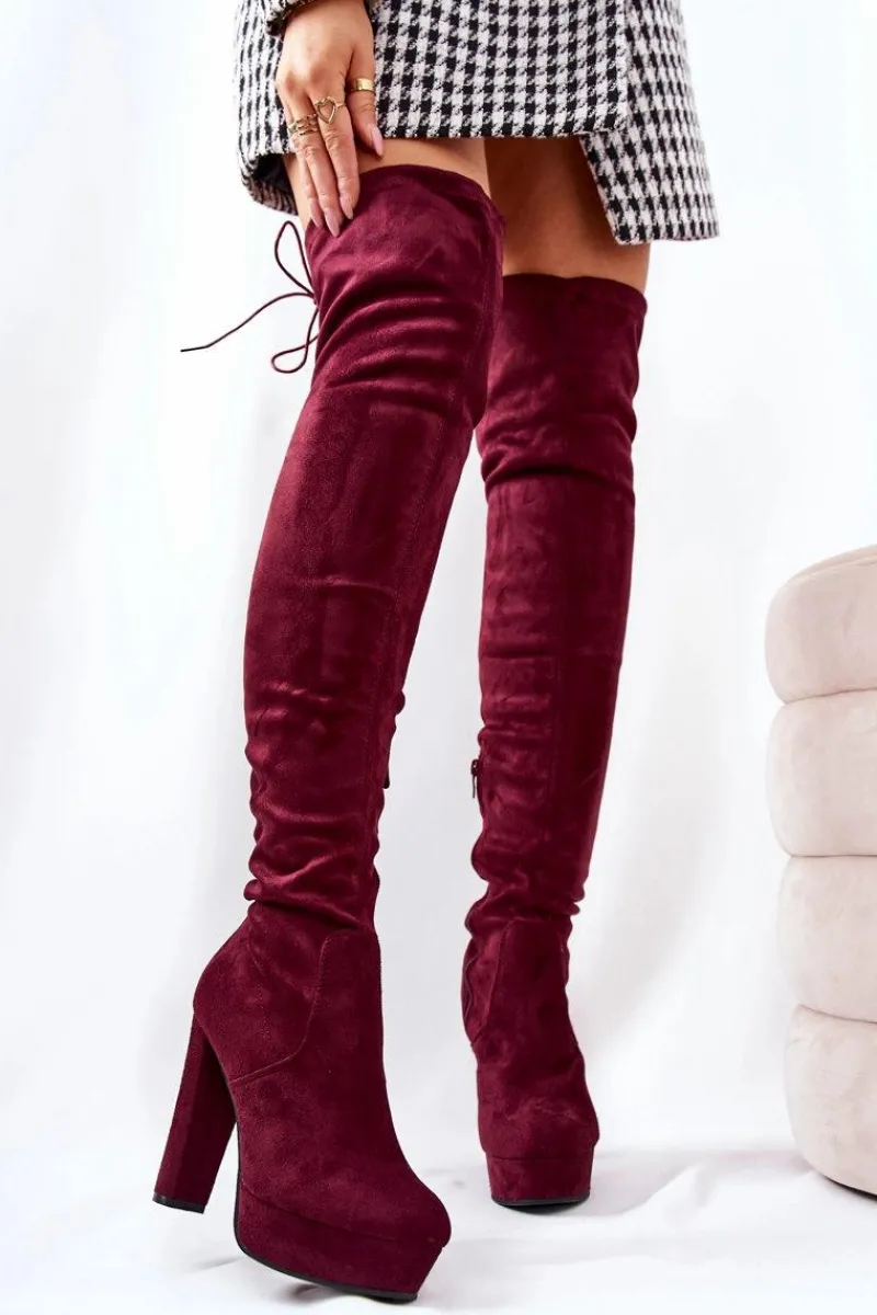 Kozaki Wiosenne|Kozaki Za Kolano>Boto Zamszowe Kozaki Na Obcasie Bordowe Minesa