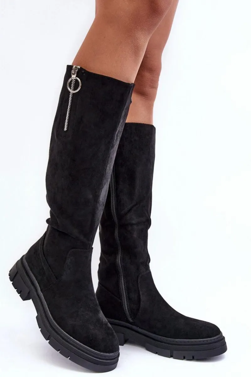 Kozaki Płaskie|Kozaki Przed Kolano>Buty damskie Vinceza Zamszowe Kozaki Na Płaskim Obcasie I Platformie Czarne Nesina