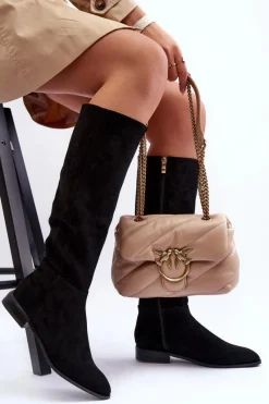 Online Boto Zamszowe Kozaki Na Płaskim Obcasie Czarne Eelin Czarny