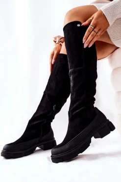 Kozaki Wiosenne|Kozaki Płaskie>Boto Zamszowe Kozaki Na Płaskim Obcasie Czarne Kalisso