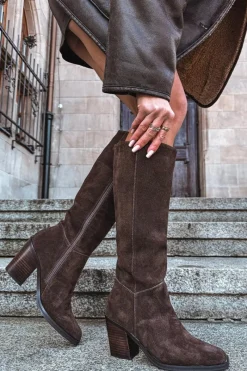 Clearance Zamszowe Kozaki Na Słupku Zamek Czekoladowe Lissara Damskie Kozaki Ocieplane|Kozaki Na Słupku