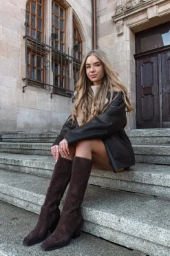 Clearance Zamszowe Kozaki Na Słupku Zamek Czekoladowe Lissara Damskie Kozaki Ocieplane|Kozaki Na Słupku