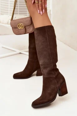 Clearance Zamszowe Kozaki Na Słupku Zamek Czekoladowe Lissara Damskie Kozaki Ocieplane|Kozaki Na Słupku