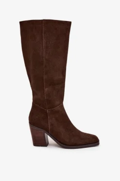 Clearance Zamszowe Kozaki Na Słupku Zamek Czekoladowe Lissara Damskie Kozaki Ocieplane|Kozaki Na Słupku