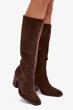 Clearance Zamszowe Kozaki Na Słupku Zamek Czekoladowe Lissara Damskie Kozaki Ocieplane|Kozaki Na Słupku