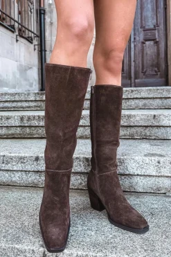 Clearance Zamszowe Kozaki Na Słupku Zamek Czekoladowe Lissara Damskie Kozaki Ocieplane|Kozaki Na Słupku