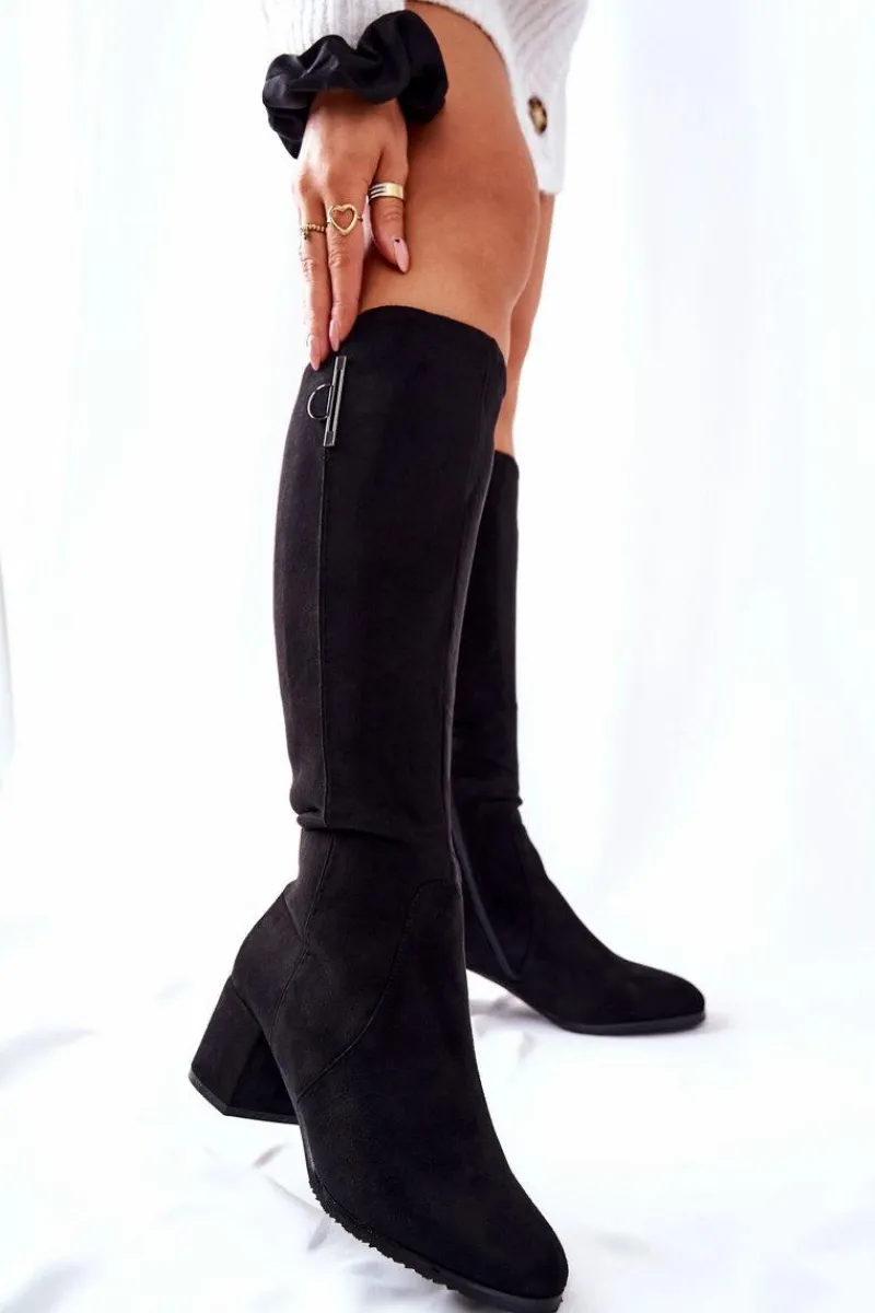 Online Zamszowe Kozaki Na Suwak Czarne Magnizio Damskie Kozaki Przed Kolano|Kozaki Na Obcasie