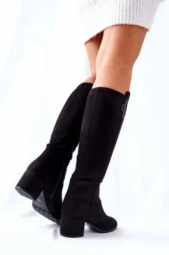 Online Zamszowe Kozaki Na Suwak Czarne Magnizio Damskie Kozaki Przed Kolano|Kozaki Na Obcasie
