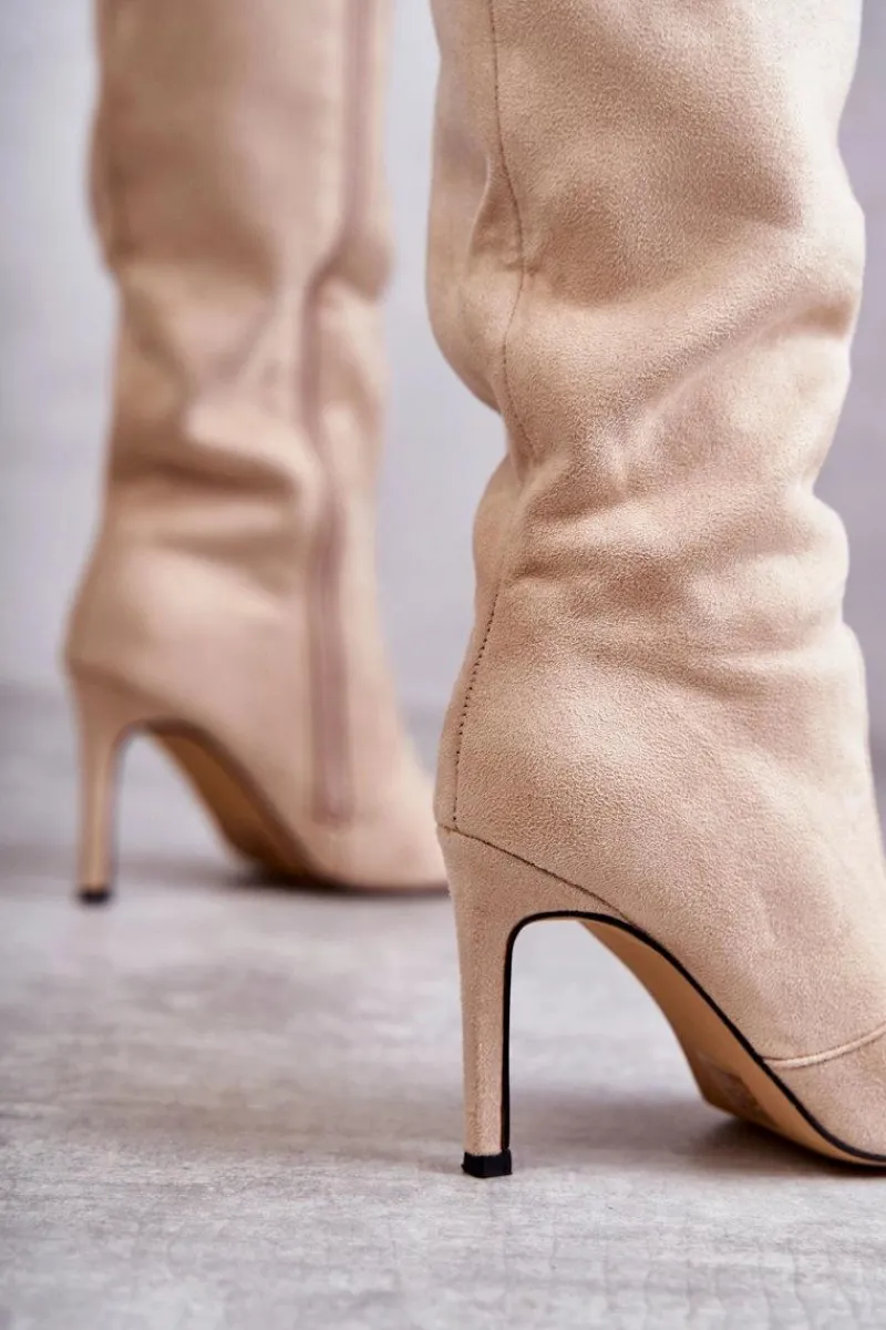 Kozaki Przed Kolano|Kozaki Na Obcasie>Boto Zamszowe Kozaki Na Szpilce Beżowe Carite