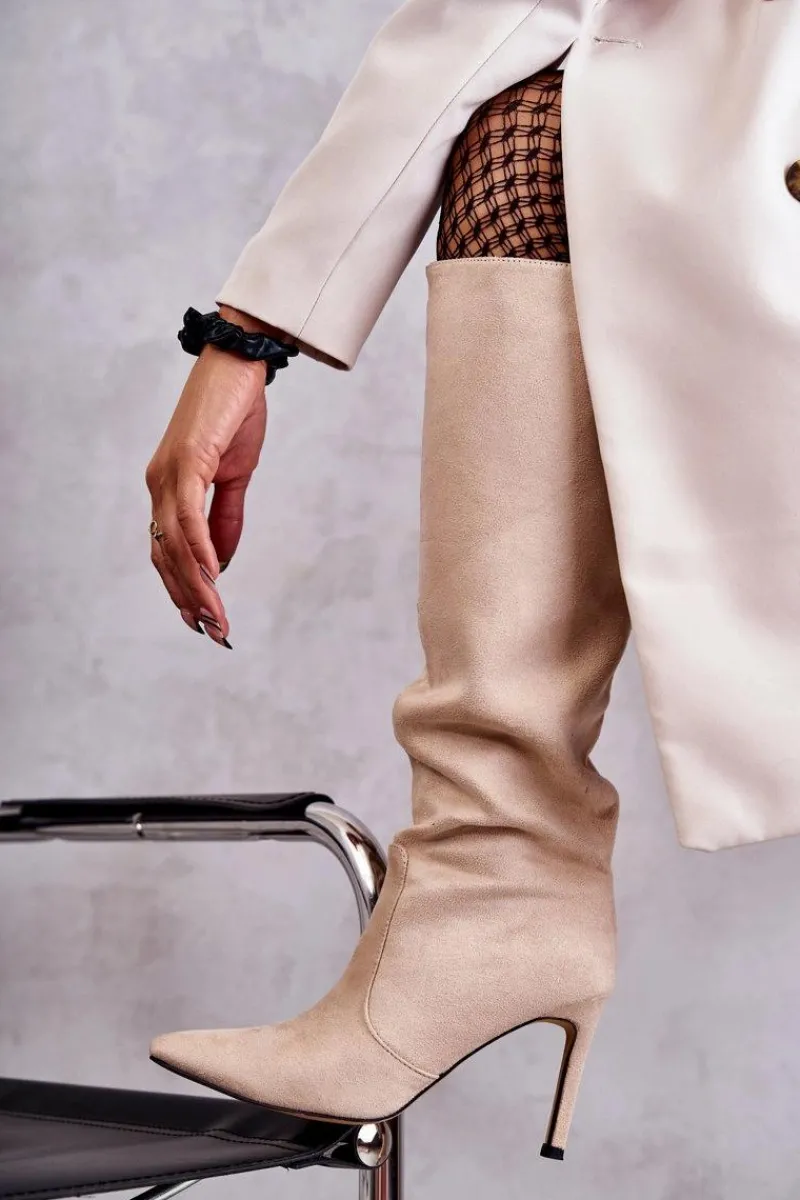 Kozaki Przed Kolano|Kozaki Na Obcasie>Boto Zamszowe Kozaki Na Szpilce Beżowe Carite