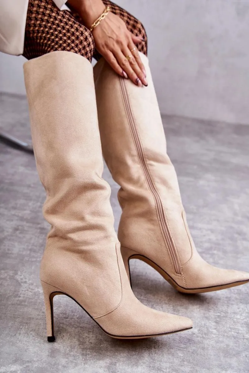 Kozaki Przed Kolano|Kozaki Na Obcasie>Boto Zamszowe Kozaki Na Szpilce Beżowe Carite
