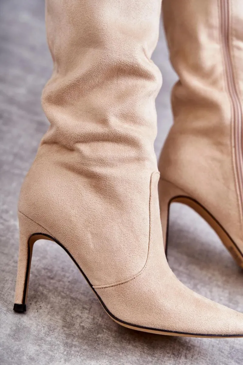 Kozaki Przed Kolano|Kozaki Na Obcasie>Boto Zamszowe Kozaki Na Szpilce Beżowe Carite