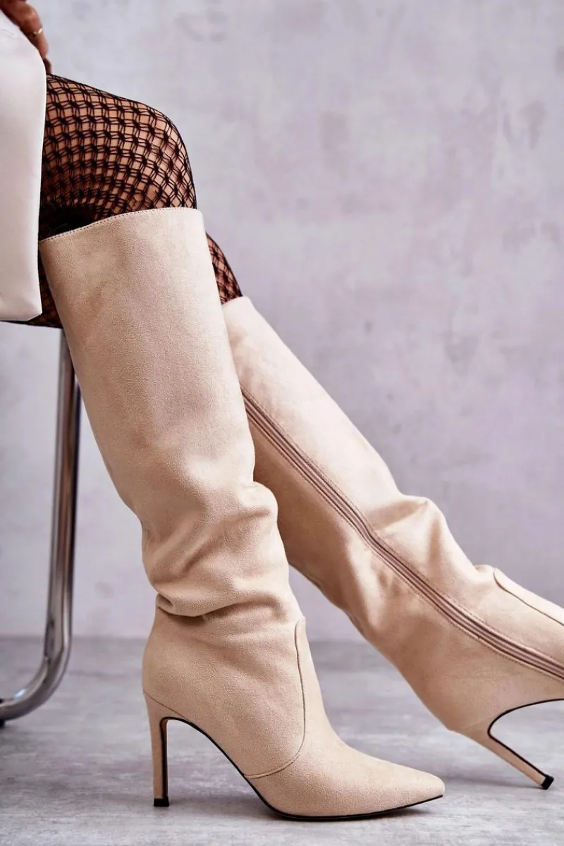 Kozaki Przed Kolano|Kozaki Na Obcasie>Boto Zamszowe Kozaki Na Szpilce Beżowe Carite