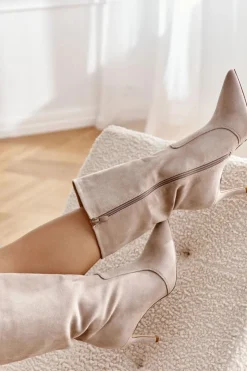 Kozaki Wiosenne|Kozaki Przed Kolano></noscript>Boto Zamszowe Kozaki Na Szpilce Beżowe Arison