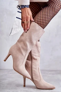 Kozaki Wiosenne|Kozaki Przed Kolano></noscript>Boto Zamszowe Kozaki Na Szpilce Beżowe Arison